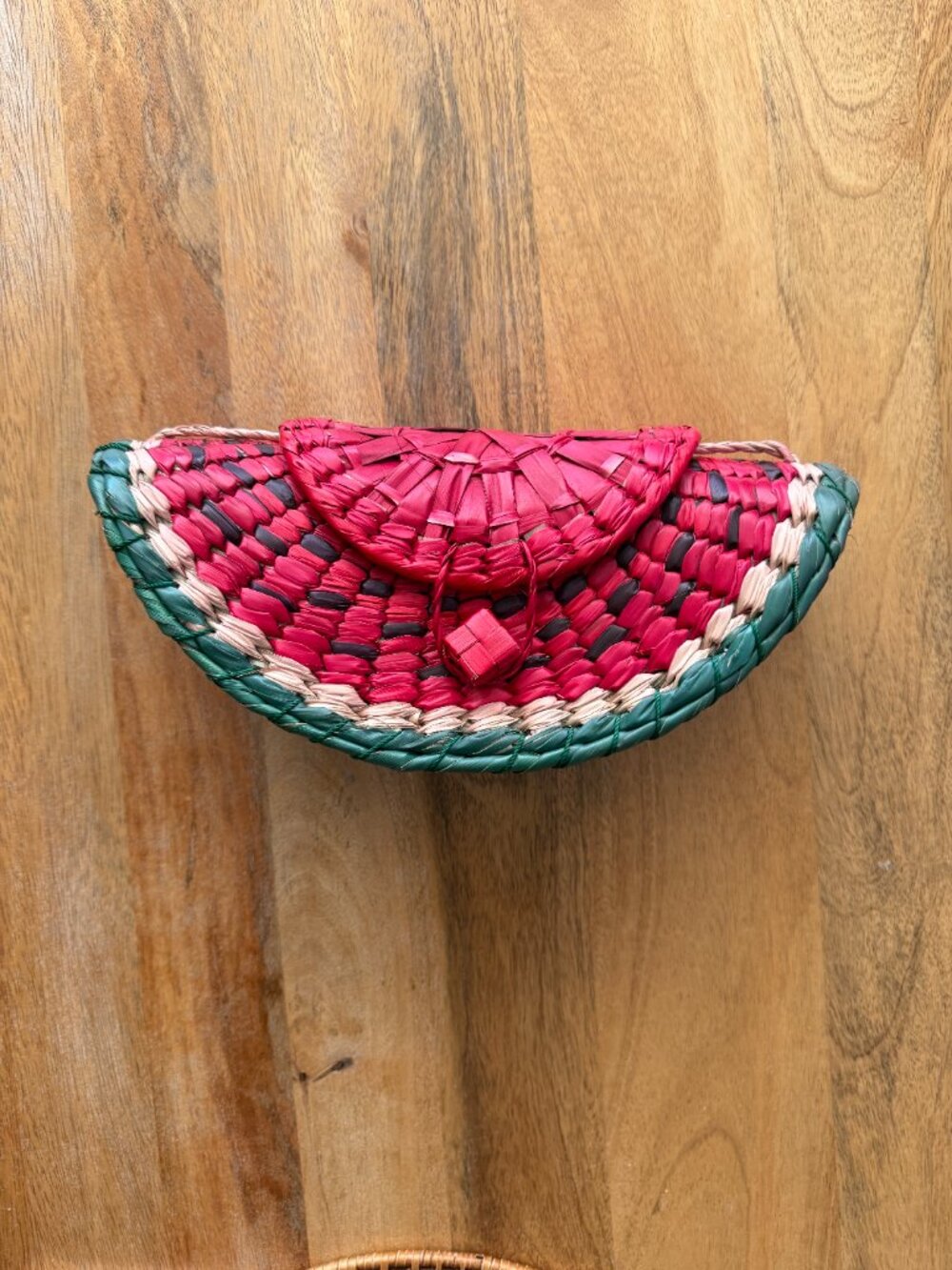 Watermelon Straw Red & Green Handmade Fruit Crossbody Handbag - Picture 3 of 9